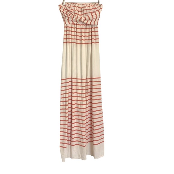 JESSICA SIMPSON Strapless Bandeu Top Maxi Dress. Cream/white stripes. Size 2 - Picture 4 of 11